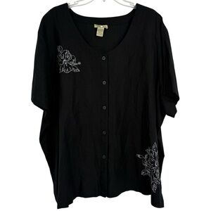 ISLANDER Linen Blend Ladies Hawaiian Floral Black Beaded Shirt Size 3X Button Up